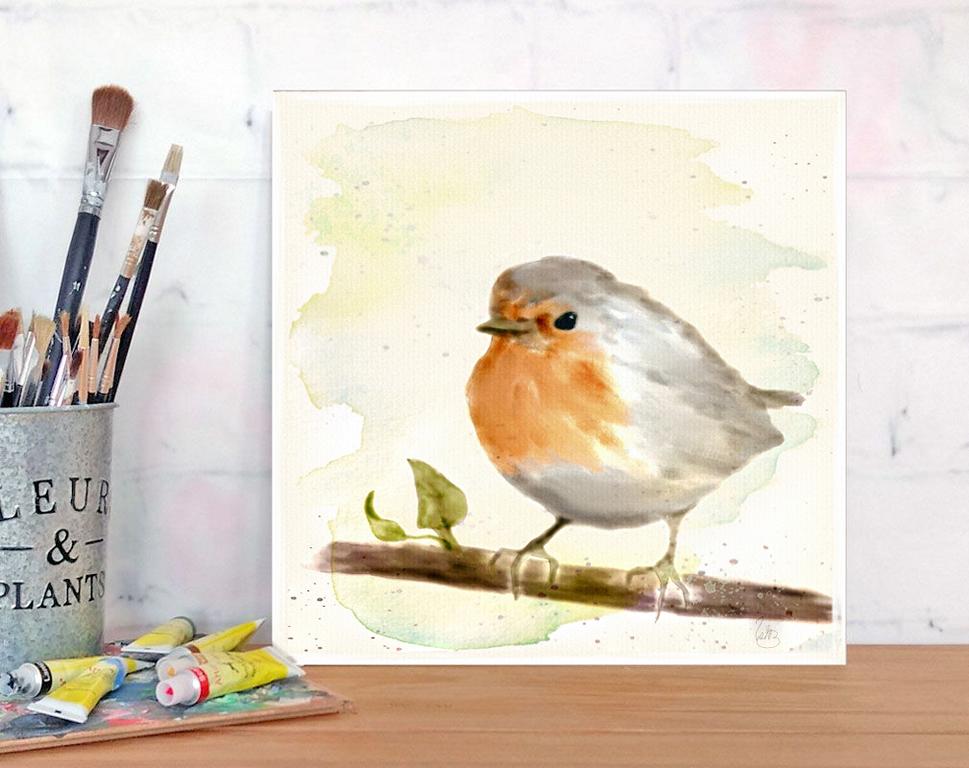 rotkehlchen kleiner vogel handgemalt aquarellbild