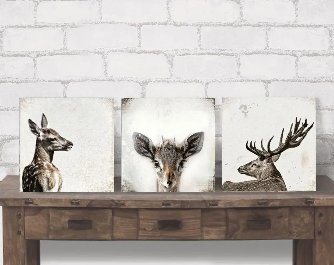 Waldtiere, Reh Hirsch, Dikdik, triptychon